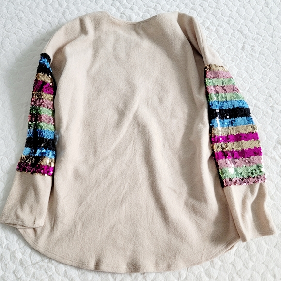 Entro sequin sweater sweatshirt fleece small colorful rainbow pocket top - Picture 2 of 9
